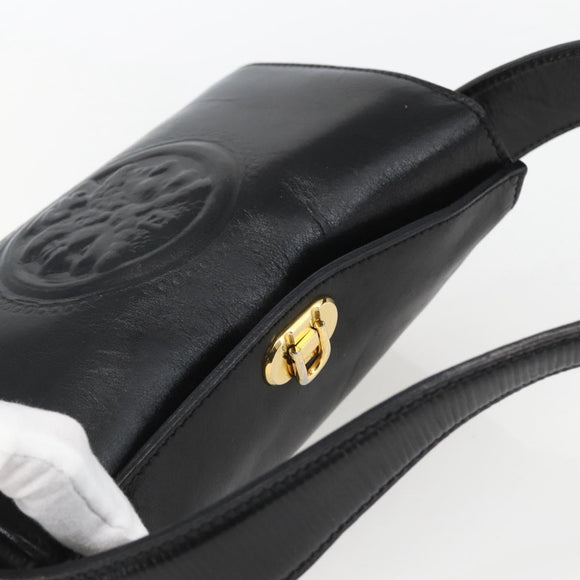 FENDI Hand Bag Leather Black Gold Auth 155633