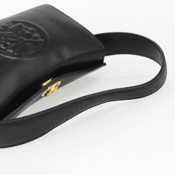 FENDI Hand Bag Leather Black Gold Auth 155633