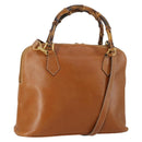 GUCCI Bamboo Hand Bag Leather 2way Brown Gold Auth 155634-1