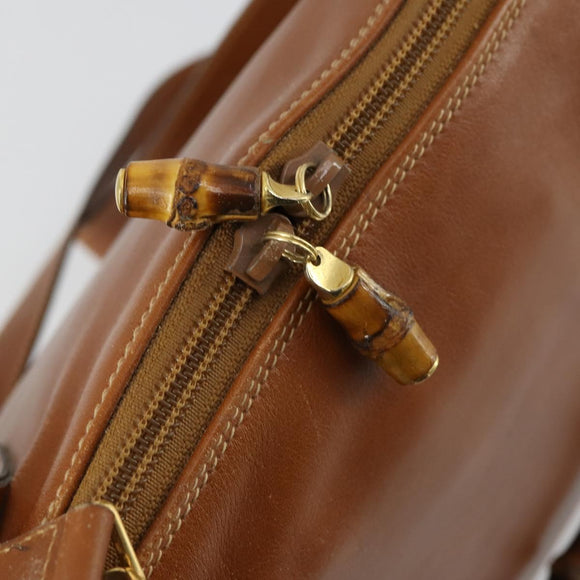 GUCCI Bamboo Hand Bag Leather 2way Brown Gold Auth 155634