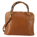 GUCCI Bamboo Hand Bag Leather 2way Brown Gold Auth 155634-2