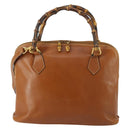 GUCCI Bamboo Hand Bag Leather 2way Brown Gold Auth 155634-3