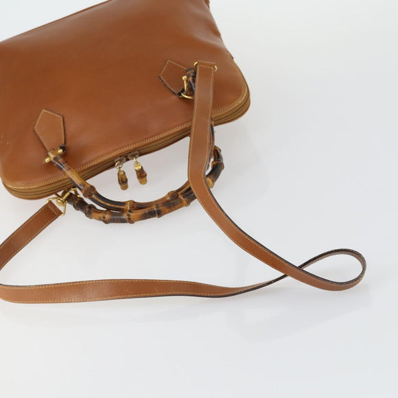 GUCCI Bamboo Hand Bag Leather 2way Brown Gold Auth 155634