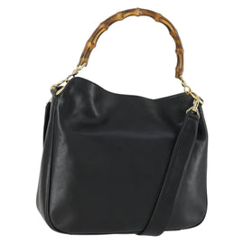 GUCCI Bamboo Shoulder Bag Leather 2way Black Gold 001 1638 2123 Auth 155635