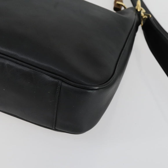 GUCCI Bamboo Shoulder Bag Leather 2way Black Gold 001 1638 2123 Auth 155635