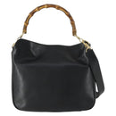 GUCCI Bamboo Shoulder Bag Leather 2way Black Gold 001 1638 2123 Auth 155635-2