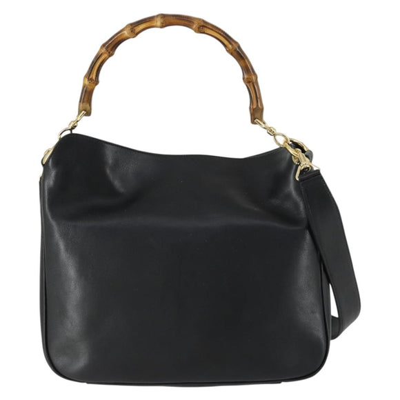 GUCCI Bamboo Shoulder Bag Leather 2way Black Gold 001 1638 2123 Auth 155635