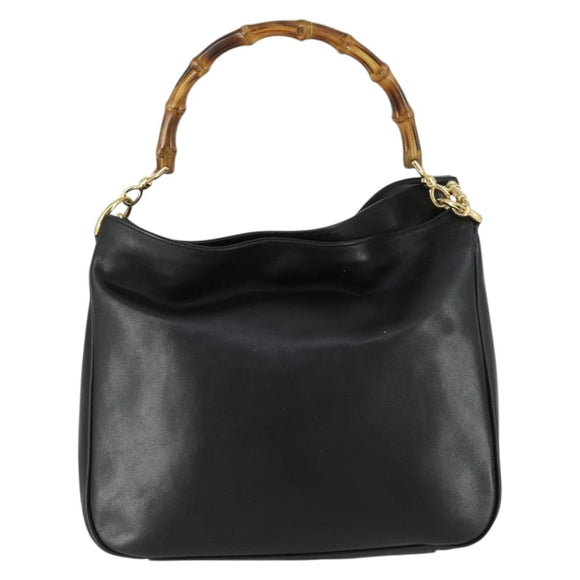 GUCCI Bamboo Shoulder Bag Leather 2way Black Gold 001 1638 2123 Auth 155635