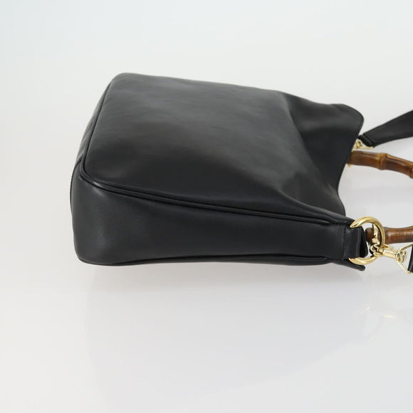 GUCCI Bamboo Shoulder Bag Leather 2way Black Gold 001 1638 2123 Auth 155635