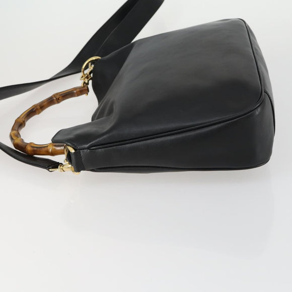 GUCCI Bamboo Shoulder Bag Leather 2way Black Gold 001 1638 2123 Auth 155635