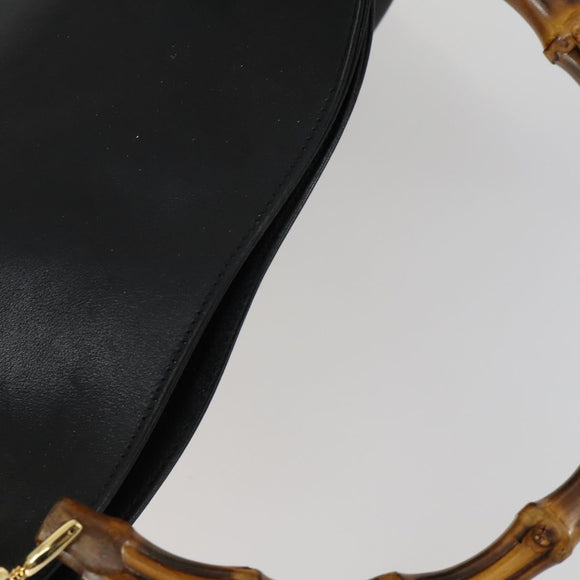 GUCCI Bamboo Shoulder Bag Leather 2way Black Gold 001 1638 2123 Auth 155635
