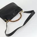 GUCCI Bamboo Shoulder Bag Leather 2way Black Gold 001 1638 2123 Auth 155635-7