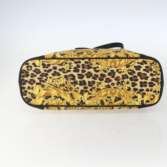 Gianni Versace Hand Bag PVC Leather 2way Yellow Gold Auth 155640