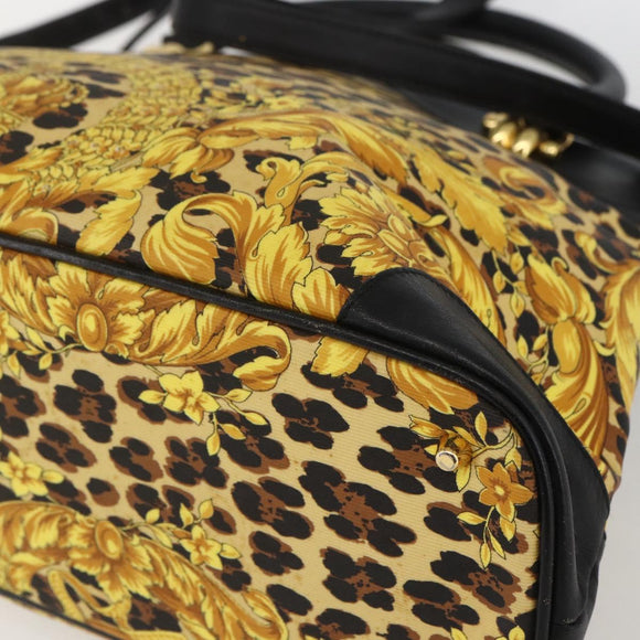 Gianni Versace Hand Bag PVC Leather 2way Yellow Gold Auth 155640