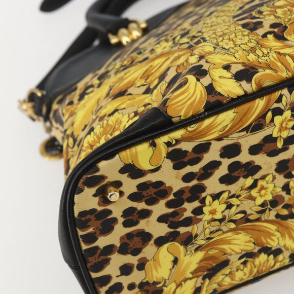 Gianni Versace Hand Bag PVC Leather 2way Yellow Gold Auth 155640