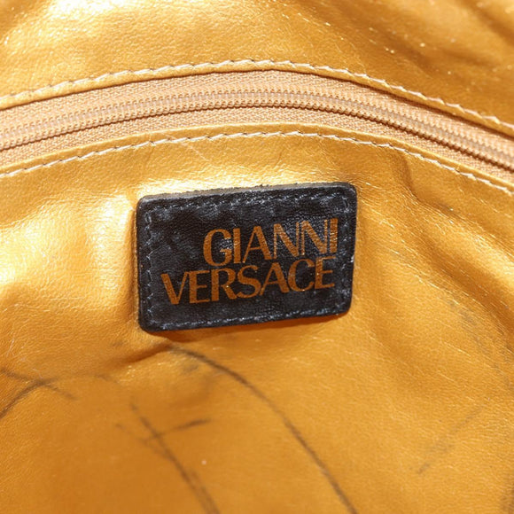 Gianni Versace Hand Bag PVC Leather 2way Yellow Gold Auth 155640