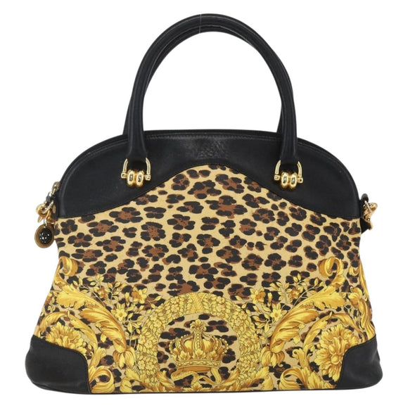 Gianni Versace Hand Bag PVC Leather 2way Yellow Gold Auth 155640