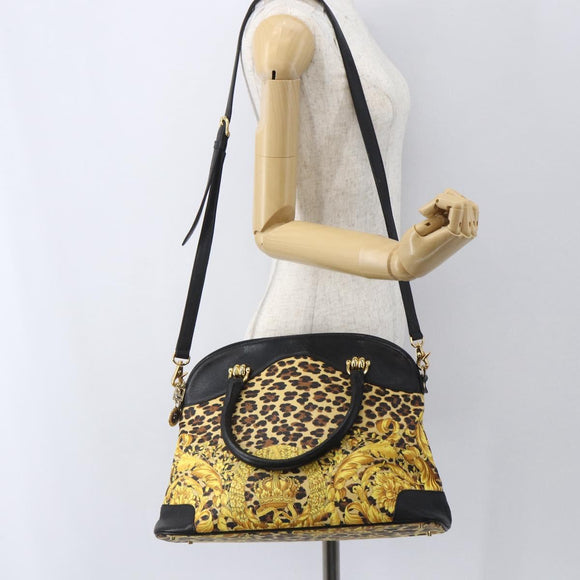 Gianni Versace Hand Bag PVC Leather 2way Yellow Gold Auth 155640