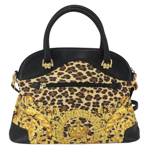 Gianni Versace Hand Bag PVC Leather 2way Yellow Gold Auth 155640