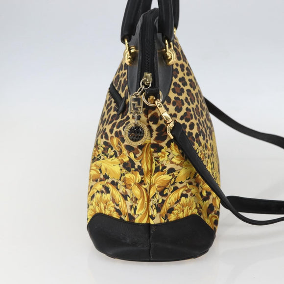 Gianni Versace Hand Bag PVC Leather 2way Yellow Gold Auth 155640