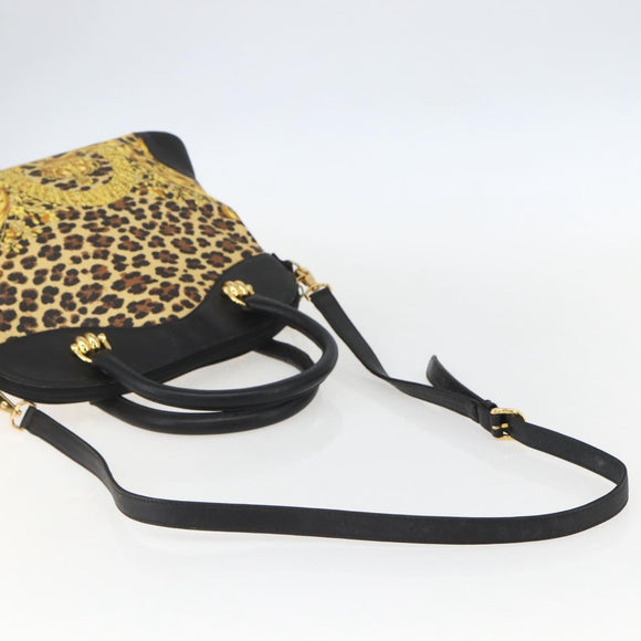 Gianni Versace Hand Bag PVC Leather 2way Yellow Gold Auth 155640