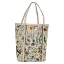 GUCCI Flora Tote Bag Leather White Gold 336777 Auth 155641V-1