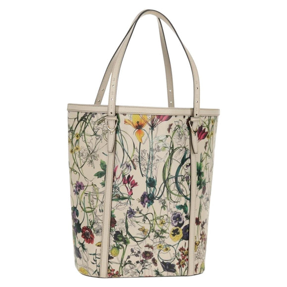 GUCCI Flora Tote Bag Leather White Gold 336777 Auth 155641V