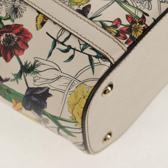 GUCCI Flora Tote Bag Leather White Gold 336777 Auth 155641V
