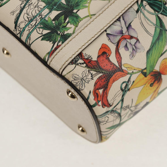 GUCCI Flora Tote Bag Leather White Gold 336777 Auth 155641V