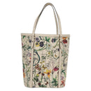 GUCCI Flora Tote Bag Leather White Gold 336777 Auth 155641V-2