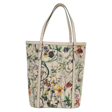 GUCCI Flora Tote Bag Leather White Gold 336777 Auth 155641V - 0
