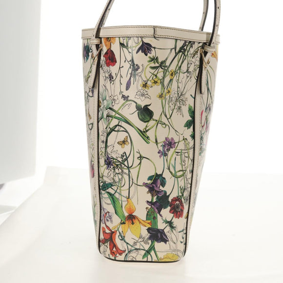 GUCCI Flora Tote Bag Leather White Gold 336777 Auth 155641V