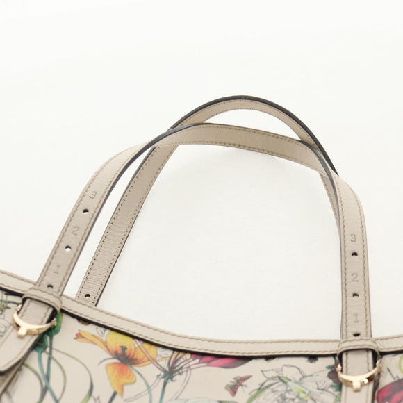 GUCCI Flora Tote Bag Leather White Gold 336777 Auth 155641V