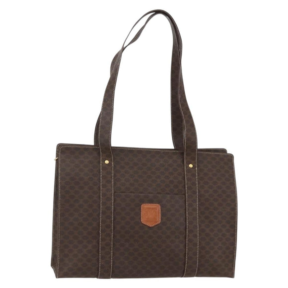 CELINE Macadam Canvas Tote Bag PVC Leather Brown Gold Auth 155642