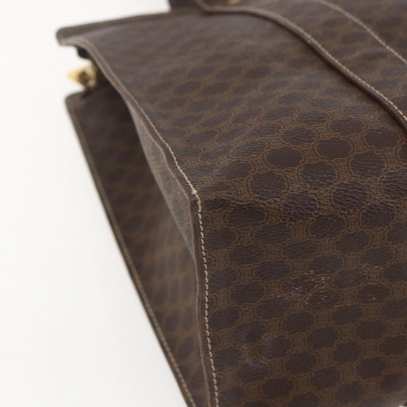 CELINE Macadam Canvas Tote Bag PVC Leather Brown Gold Auth 155642