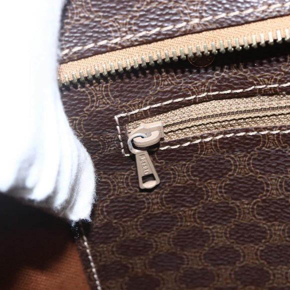 CELINE Macadam Canvas Tote Bag PVC Leather Brown Gold Auth 155642