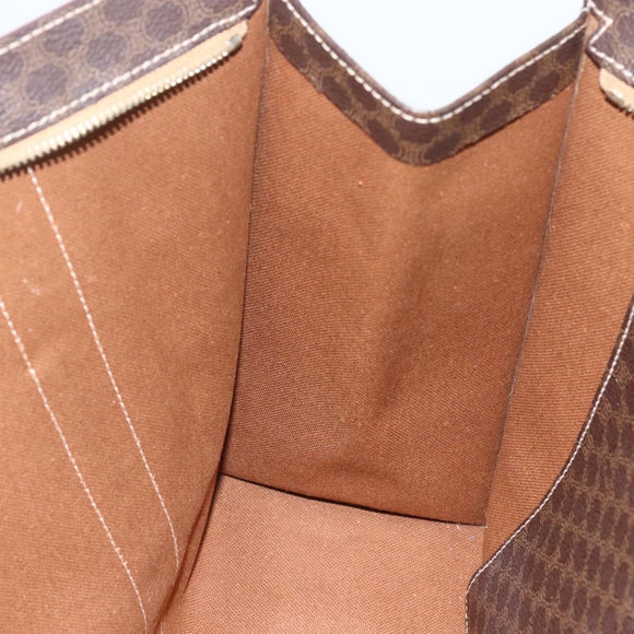 CELINE Macadam Canvas Tote Bag PVC Leather Brown Gold Auth 155642