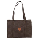 CELINE Macadam Canvas Tote Bag PVC Leather Brown Gold Auth 155642-2