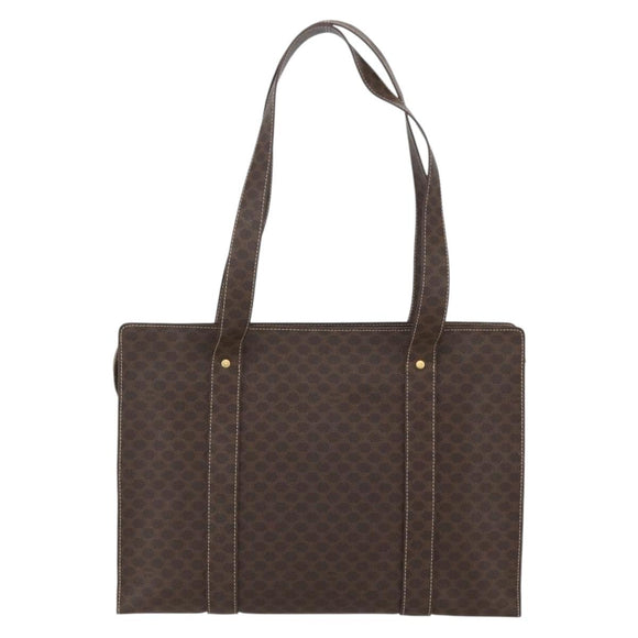 CELINE Macadam Canvas Tote Bag PVC Leather Brown Gold Auth 155642