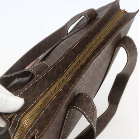 CELINE Macadam Canvas Tote Bag PVC Leather Brown Gold Auth 155642