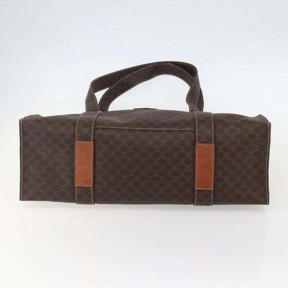CELINE Macadam Canvas Tote Bag PVC Leather Brown Gold Auth 155642