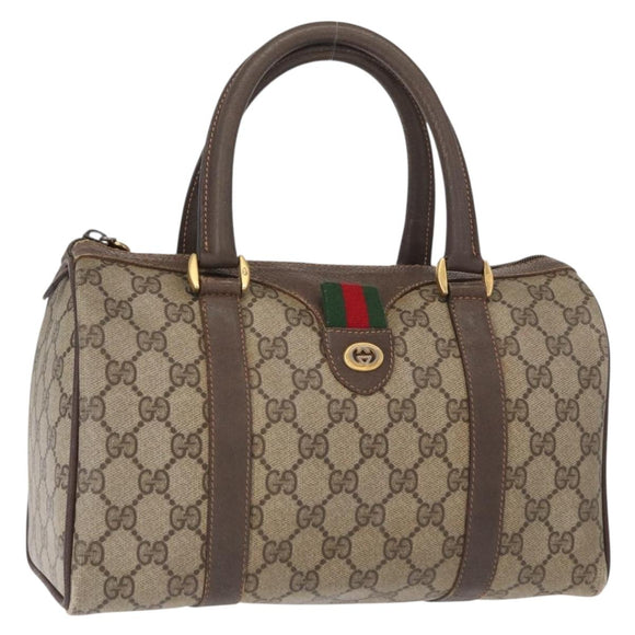 GUCCI GG Supreme Web Sherry Line Boston Bag PVC Beige Gold 40 02 006 Auth 155649