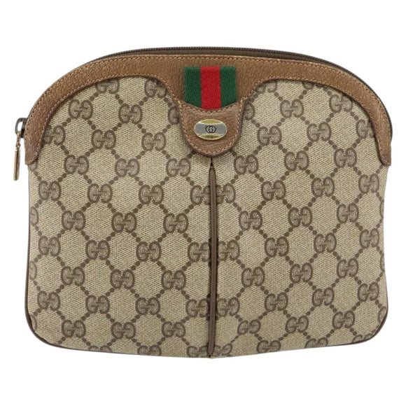 GUCCI GG Supreme Web Sherry Line Bag PVC Beige Gold 904 02 047 Auth 155650