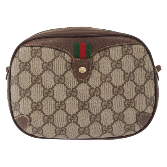 GUCCI GG Supreme Web Sherry Line Bag PVC Beige Gold 156 02 066 Auth 155651