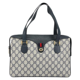 GUCCI GG Supreme Sherry Line Hand Bag PVC Navy Red 41 02 079 Auth 155654 - 0