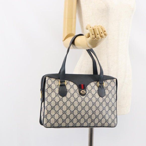 GUCCI GG Supreme Sherry Line Hand Bag PVC Navy Red 41 02 079 Auth 155654