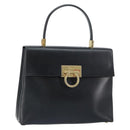 Salvatore Ferragamo Gancini Hand Bag Leather Black Gold Auth 155657-1