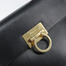Salvatore Ferragamo Gancini Hand Bag Leather Black Gold Auth 155657-14