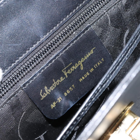 Salvatore Ferragamo Gancini Hand Bag Leather Black Gold Auth 155657