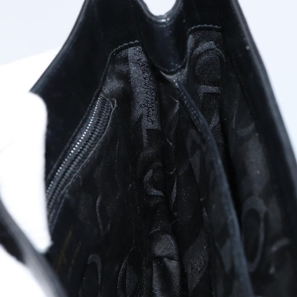 Salvatore Ferragamo Gancini Hand Bag Leather Black Gold Auth 155657